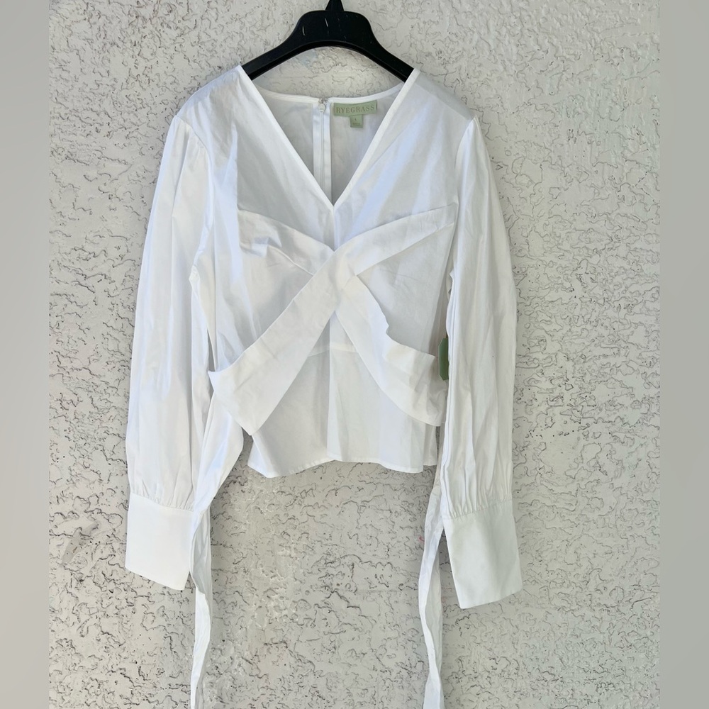Ryegrass Womens V Neck Long Sleeve Blouse Large Cotton